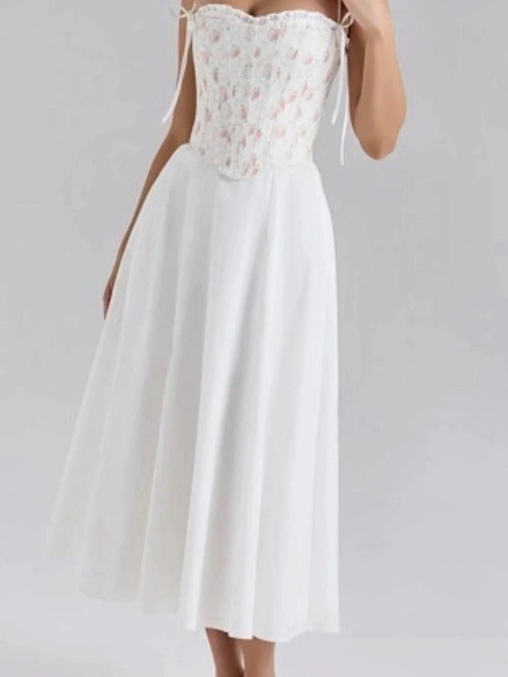 house of cb Rosalee White Vintage Floral Print Cotton Bustier Sundress Rosalee
